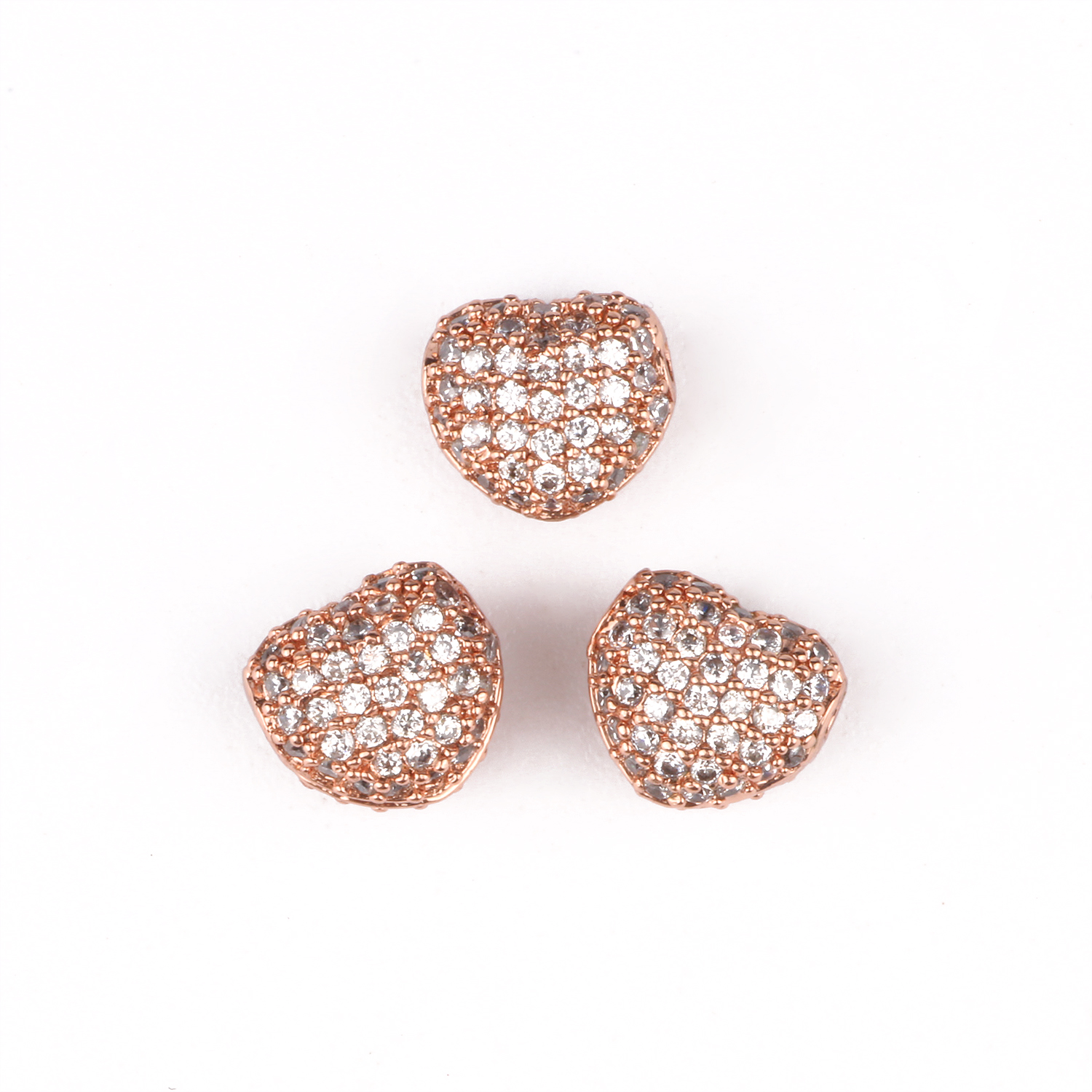 3pcs/lot Metal CZ Brass Micro Pave Love Heart Cubic Zirconia Spacer Beads For Jewelry Making Men's Bracelet Charms Accessories