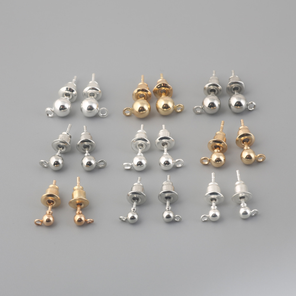 50Set/bag Gold Silver Rhodium Plated Metal Stud Earring Back Stoppers Blank Base for DIY Earrings Jewelry Making Accessories