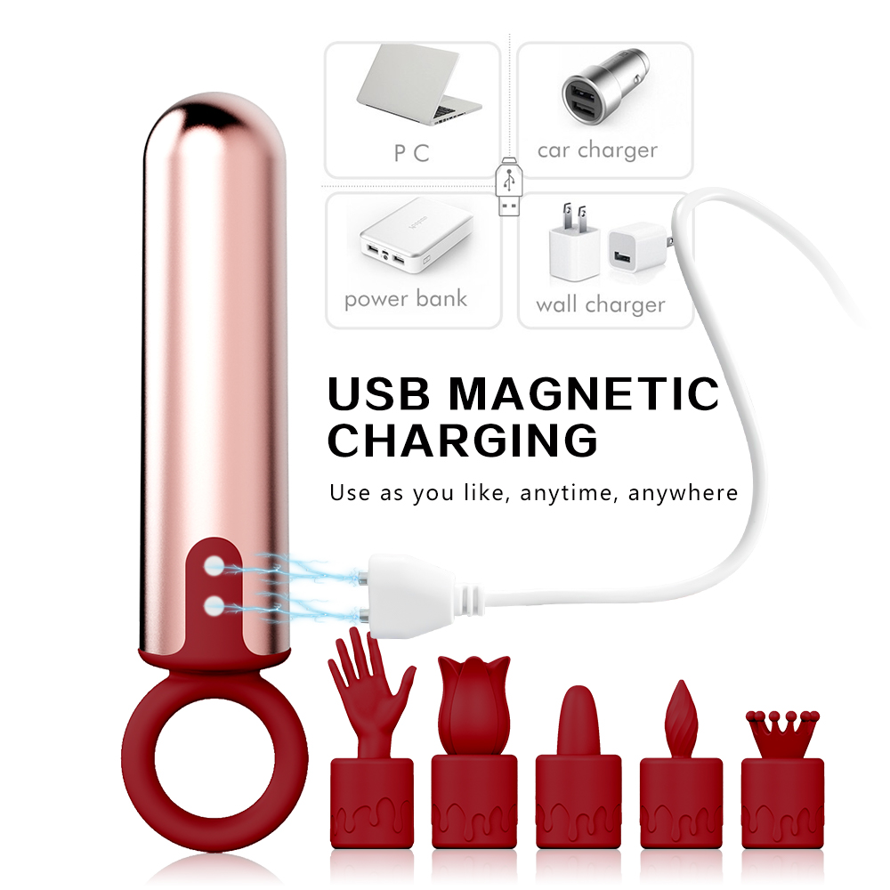 Mini Powerful Bullet Vibrator for Women 5 in 1 Stick USB Rechargeable Nipple Stimulator Clit Waterproof Vibrating Adult Toys