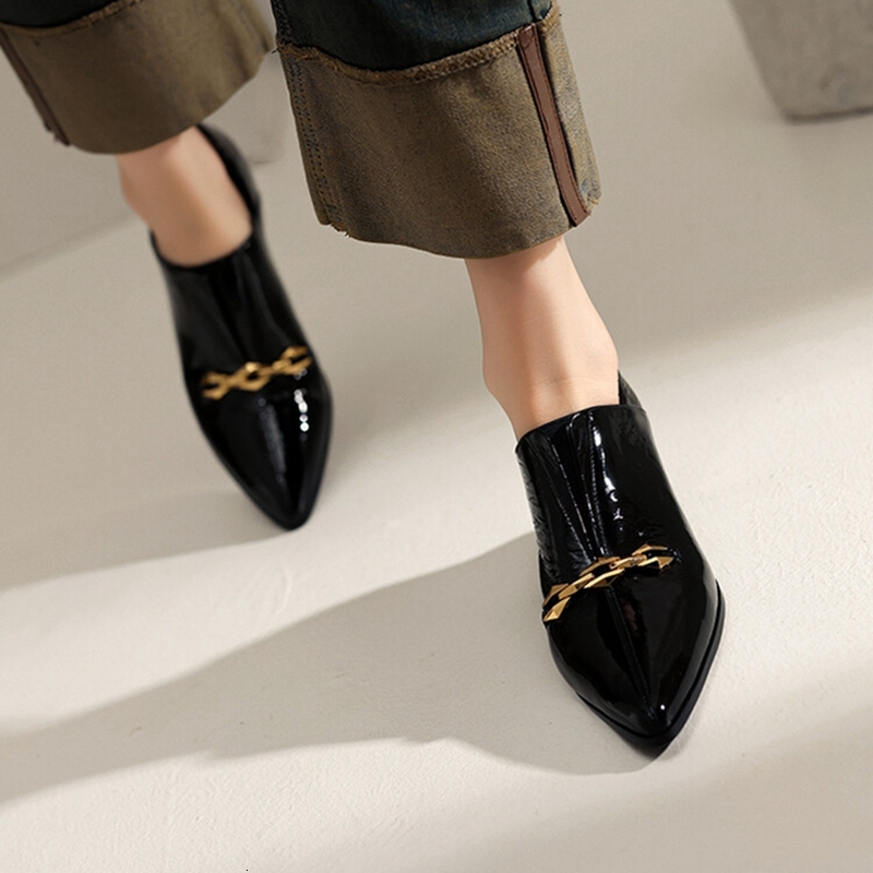 NEW Spring/Autumn Pumps Split Leather For Pointed Toe Round Women Slip-On High Heel Chain Shoes