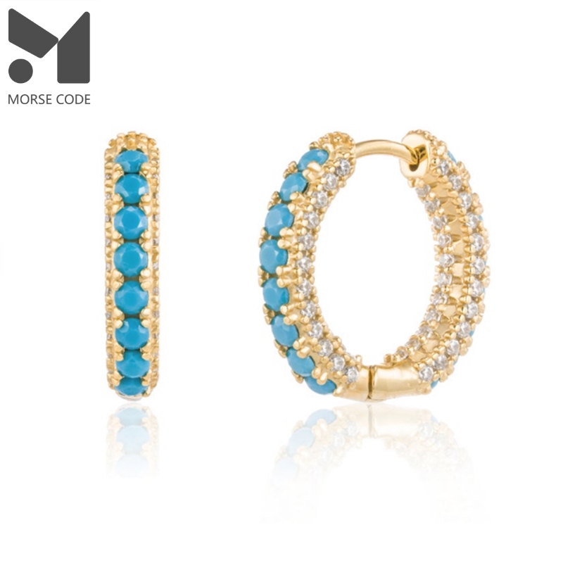 MC 925 Sterling Silver Turquoise Women Earrings 6 8 9 11mm Earring Hoops Formal Elegant Gorgeous Pendientes for Birthday Gift