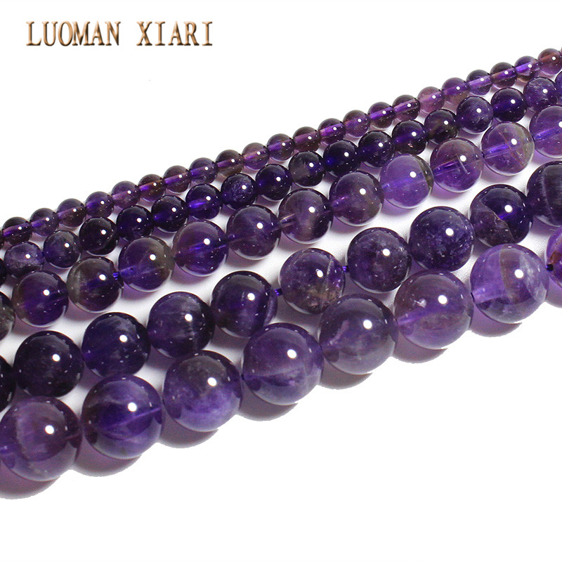 LUOMAN XIARI AAA+Round Natural Amethyst Stone Beads For Jewelry Making DIY Bracelet Necklace Anklet 4/6/8/10/12 mm Strand 15''