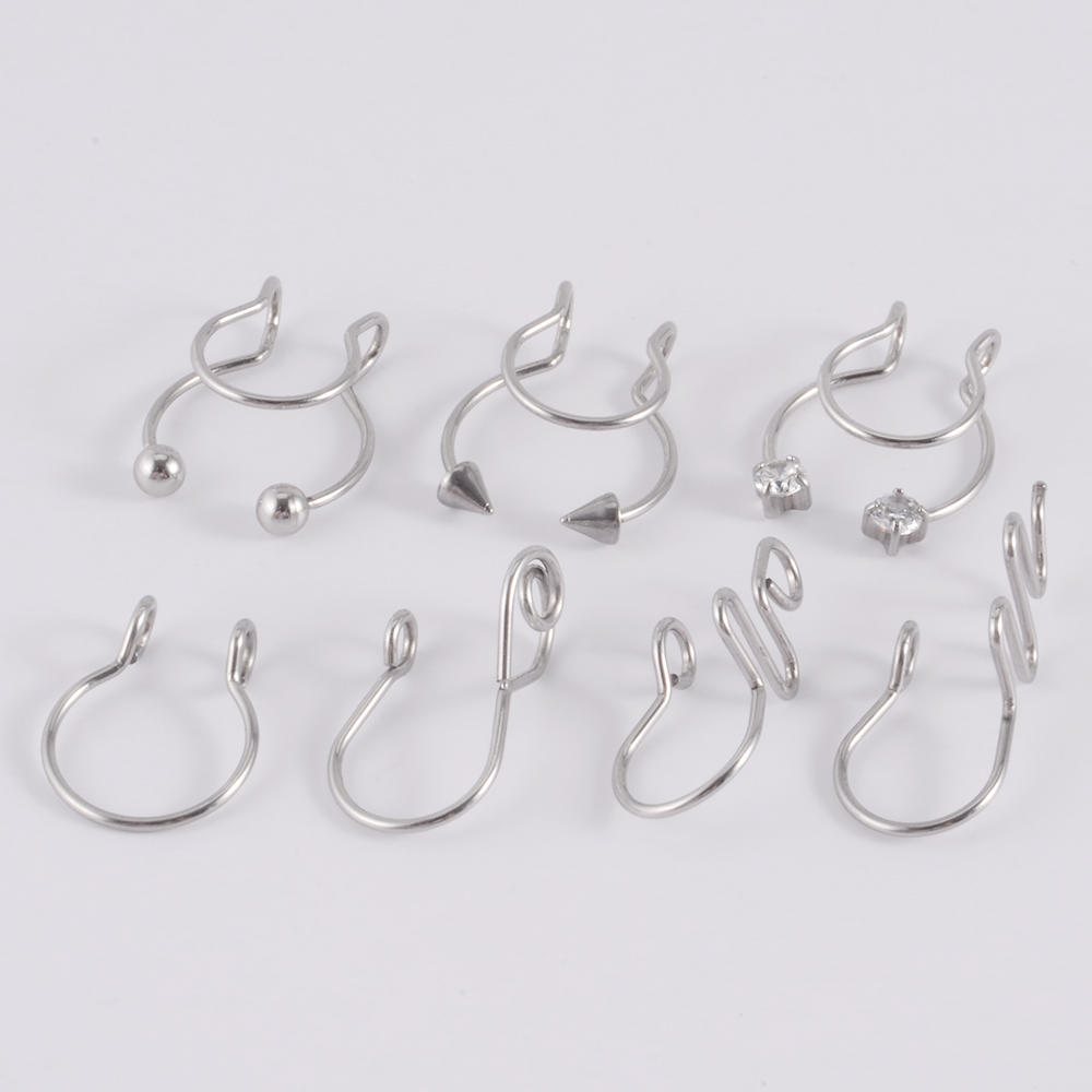 1pcs Surgical Steel No Piercing Nose Ring Ear Cuff Fake Nose Septum Piercing Fake Earrings False Woman Man Piercing Body Jewelry