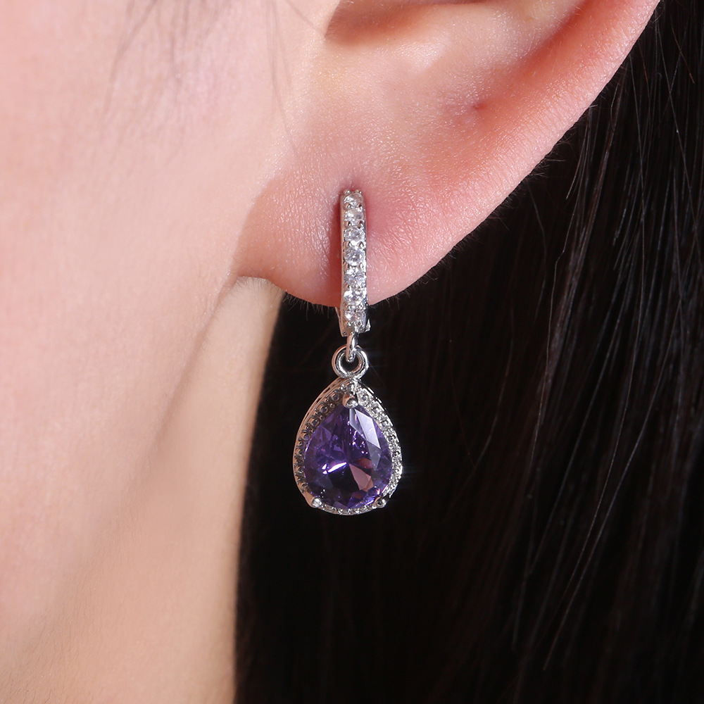 New Arrival Female Earrings 925 Silver Needle Purple Gem Earrings For Women Wedding Jewelry Girlfriend Gift Pendientes
