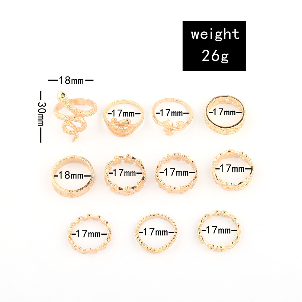Starose 11 pcs/Lot Hot Boho Gold Color Snake Rose Flower Finger Rings Set Star Joint Ring Toe Knuckle Rings for Women Jewelry