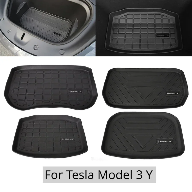 TPE Pad Front Rear Mat For Tesla Model 3 Model Y Mat Interior Accessories Trunk Cargo Tray Floor Mat with Model3 LOGO Trunk Mats