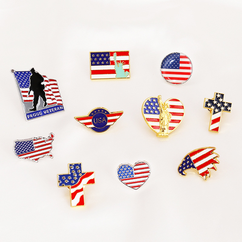 United States National Flag Enamel Pins US America Soldier Veteran Statue of Liberty Souvenir Badge Brooch Bag Clothes Lapel Pin