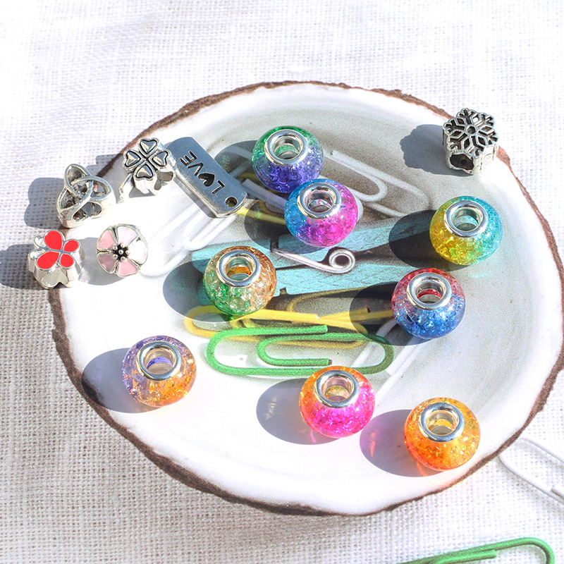 20pcs 14mm Colorful Bulk Resin European Beads Large Hole Loose Spacer Bead for Jewlery DIY Bracelet Necklace Making