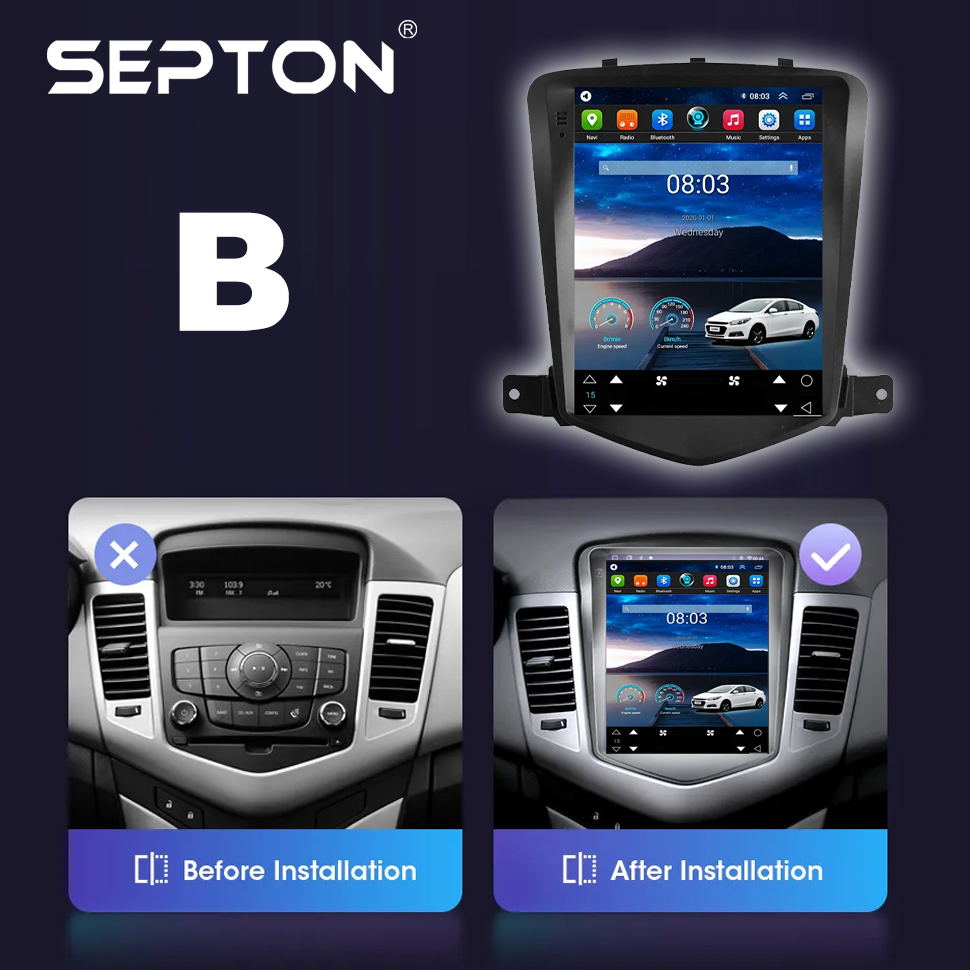 SEPTON 9.7" Android 12 Car Radio for Chevrolet Cruze 2008-2014 CarPlay Multimedia Video Player Stereo GPS 4G 2Din Audio HeadUnit