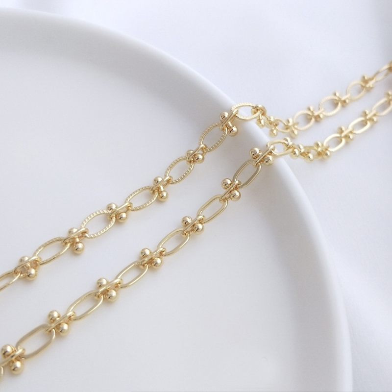 Pure Brass 14K Gold Plated Circle Link Beads Chains Bulk for Necklace Bracelet Making DIY Jewelry Handbags Findings Accessories