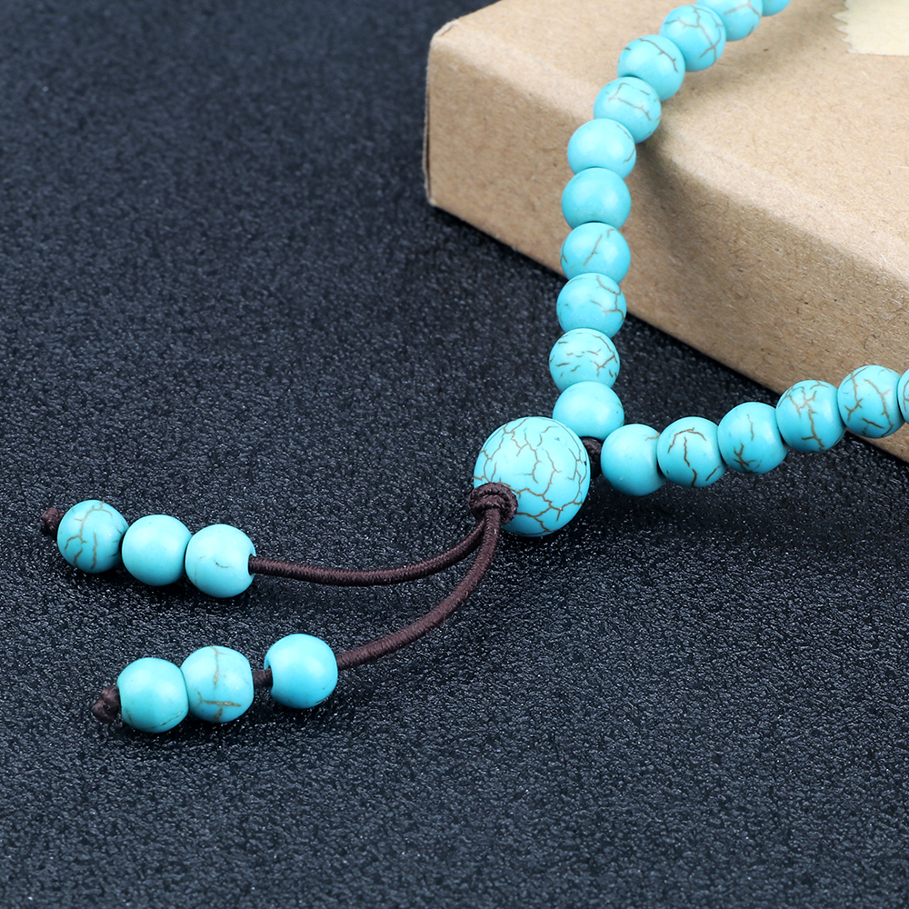 Men Beaded Necklace & Bracelet 108 Beads Tibetan Buddha Wrap Bracelets Women Handmade Blue Synthetic Turquoises Prayer Jewelry