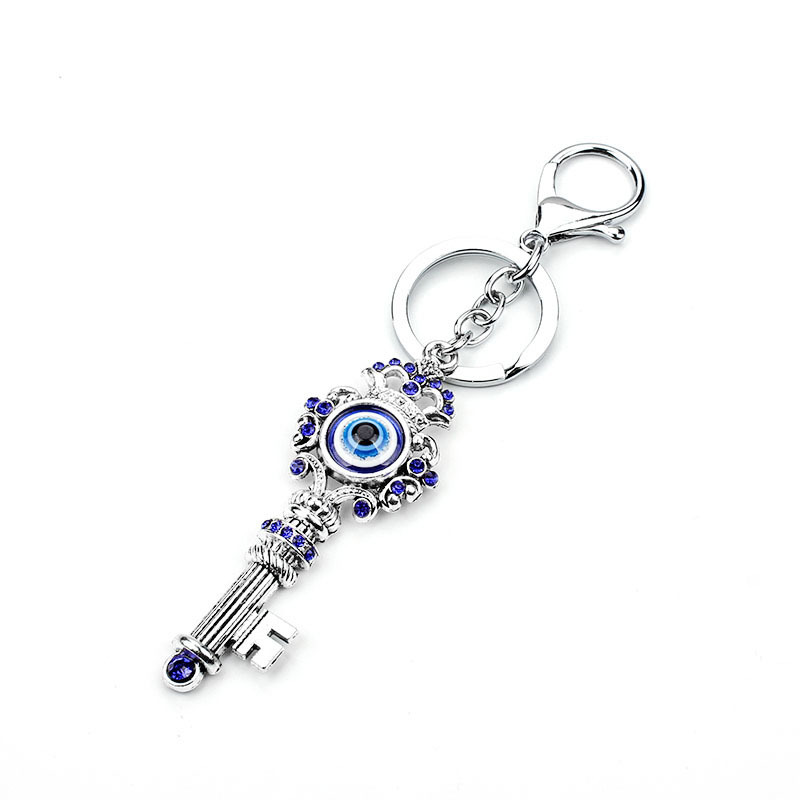 Rhinestone Turkish Evil Eyes Keychain Christmas Gift Crystal Blue Eye Key Shaped Keychains Lobster Clasp Pendant Hanging Decor