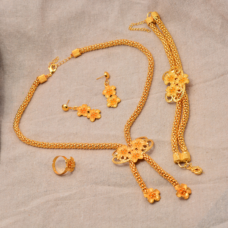 gold color necklace wedding Women Vintage Turkish Women African Beads Jewelry Set Dubai Indian Wedding Jewelry Sets Gold Jewelry