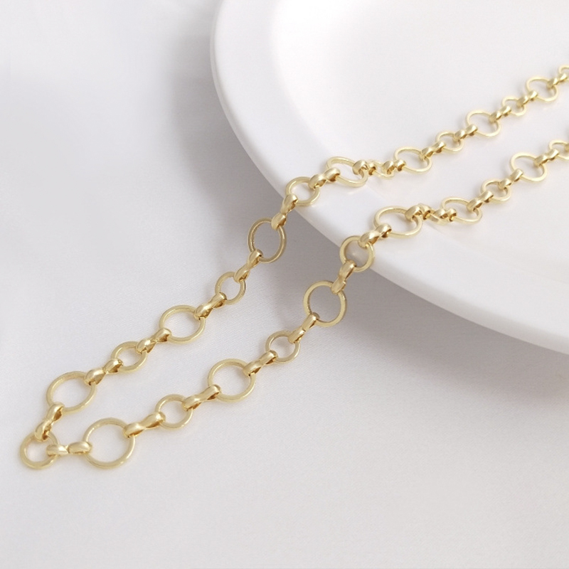 Pure Brass 14K Gold Plated Chunky Circle Link Chain Bulk O Shape Chain for DIY Women Necklace Bracelet Anklet Making Supplies