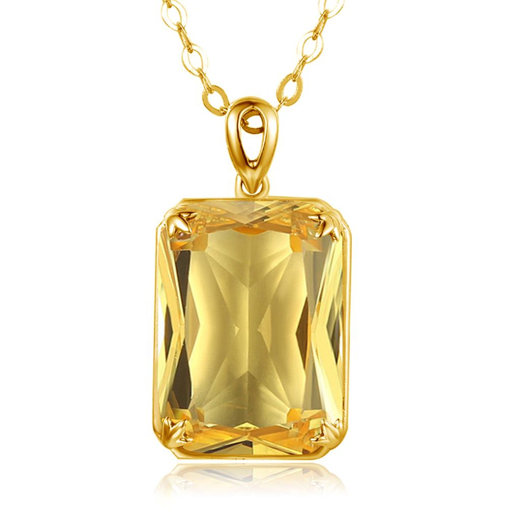 Szjinao 14K Gold Jewelry Set For Women Shiny Rectangle Yellow Crystal Pendant Earrings With Lever Backs Real Silver 925 Jewelery