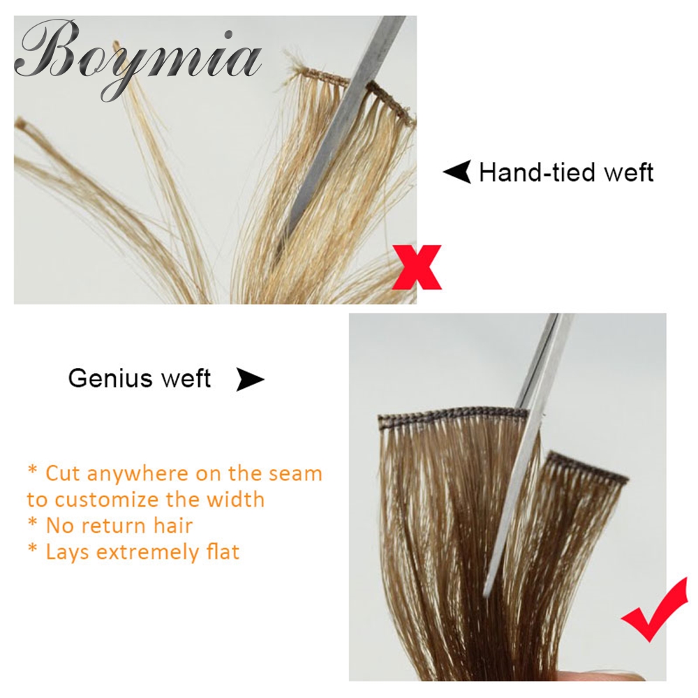 Boymia Genius Weft Human Hair Extensions Invisible Weft Hair 12-20 inches Natural Straight Brazilian Hair Flexible Hair Weaves