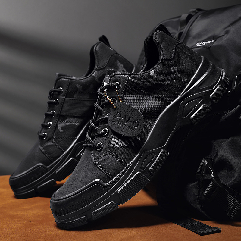 Men Cricket Breathable Camouflage Trendy Casual Low-Top Canvas Shoes Black fashion