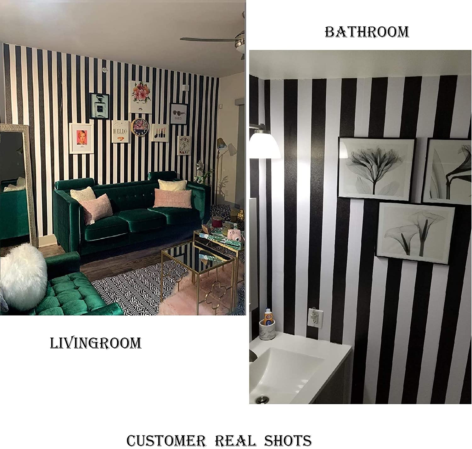 Stripe Black and White Peel and Stick Wallpaper Self-Adhesive Wallpaper Removable Contact Paper Waterproof Wall Covering Cabinet
