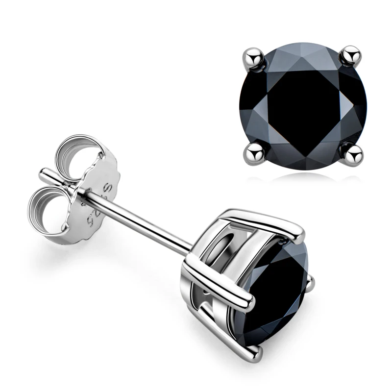 LORIELE Black Moissanite Stud Earrings for Men Women D Color 6.5mm Solitaire Diamond Earrings Solid 925 Sterling Silver Jewelry