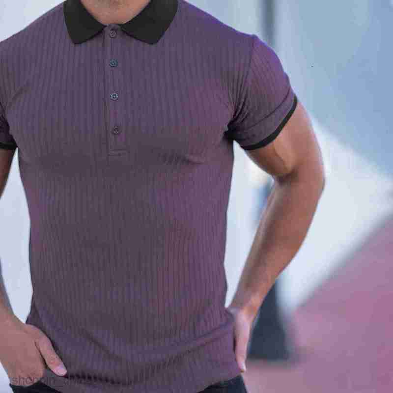 Men Polos Shirts New Men's Slim Fit Colored Collar Casual Vertical Stripe Short Sleeve Youth Male Wear tops