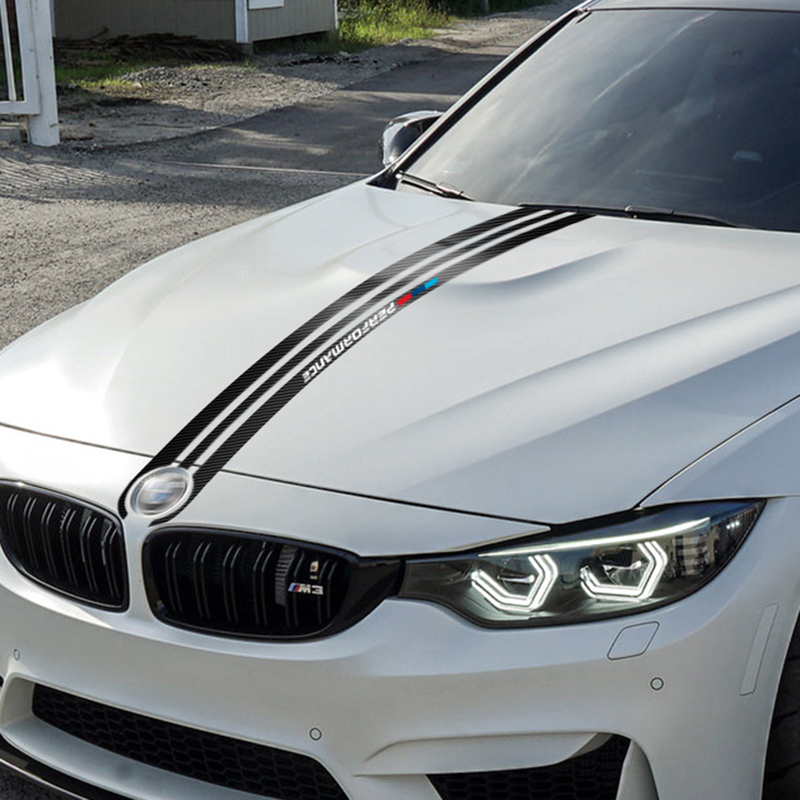 Car Styling Stickers Carbon Fiber Car Hood Sticker Decals M Performance Decor For BMW E90 E46 E39 E60 F30 F10 F15 E53 X5 X6