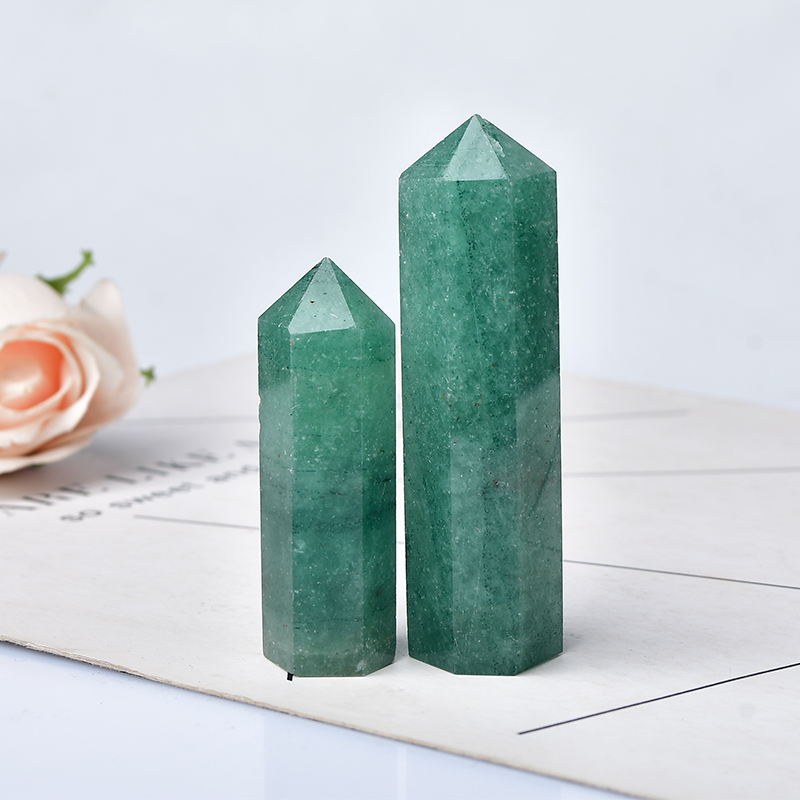 Natural Green Strawberry Crystal Point Healing Stone Hexagonal Prisms 50-80mm Obelisk Wand Treatment Ornaments Stone DIY Gift