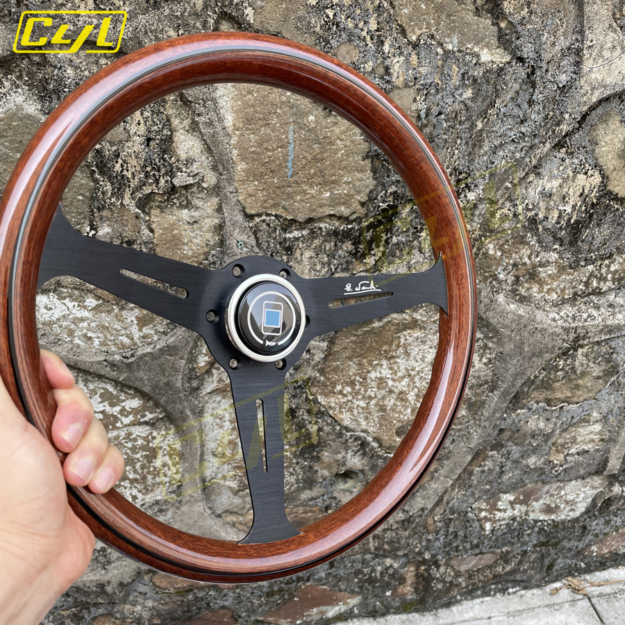 JDM 14inch 358mm Copy Wood Steering Wheel Black Silver Spoke JDM Universal Classic Sports Steering Wheel