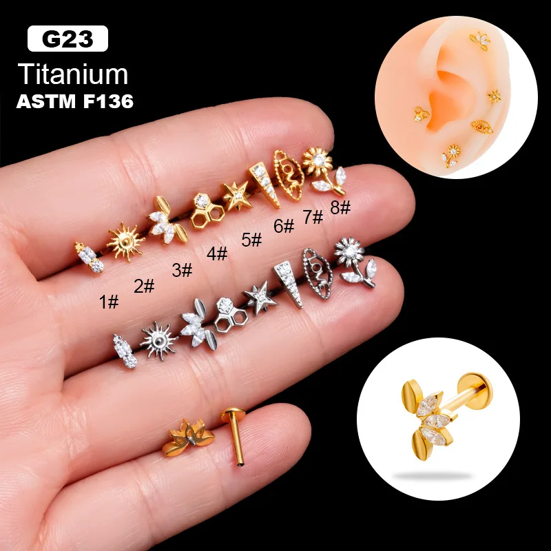 1PCS 16G G23 Titanium Ear Tragus Cartilage Helix Daith Piercing Stud Earrings for Women Internal Thread Labret Piercing Lip Ring