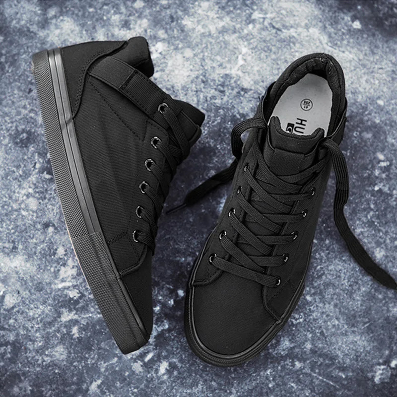 Black Sneakers Men Canvas Shoes Height Increasing 3cm Cool Young Man Footwear Breathable Cloth Mens Casual Shoes 240624