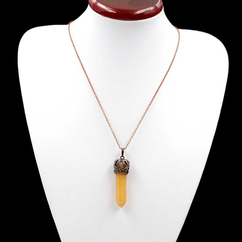 Natural Chakra Stone Pendant Hexagonal Prism Rose Quartz Amethyst Crystal Agate Healing Pendulum Stone Pendant Chain Necklace