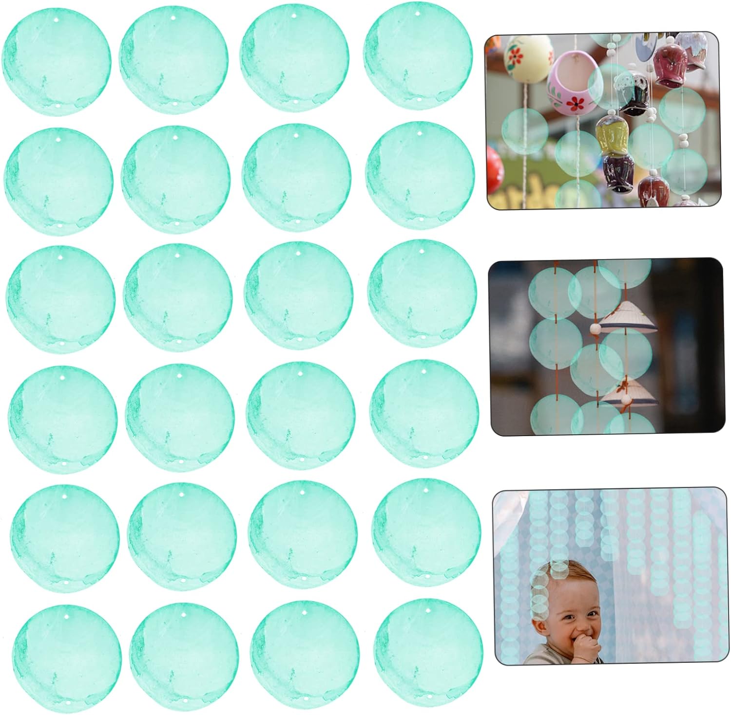 50PCs Shell Charms Beads for Music, Round Shell, Blue Earring, Flat Round Shells Beads, Wind Chime Manual, Decorative