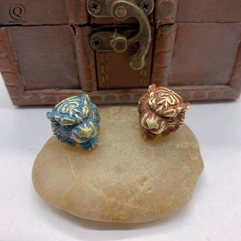 Animal Tiger Head Brass Umbrella Rope Beads DIY Knife Accessory Retro Keychain Pendant EDC Outdoor Survival Tool Lanyard Hanging