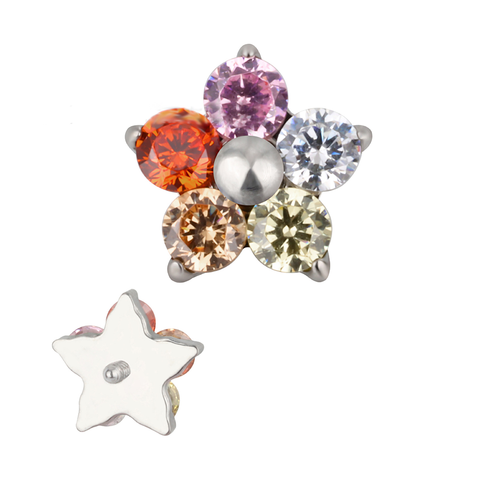 F136 Titanium Colorful Ear Studs for Women 16G Flower Snowflake Heart CZ Top Tragus Cartilage Helix Conch Daith Earrings Piercin