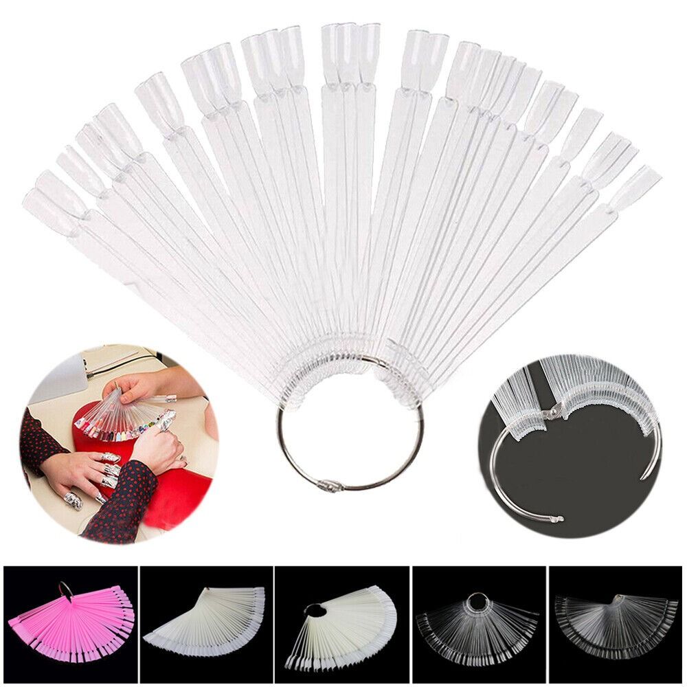 50Pcs/set Fan-shaped False Nail Polish Colour Display Card Swatch Sticks Practice Art Tips Nail Sample Sticks