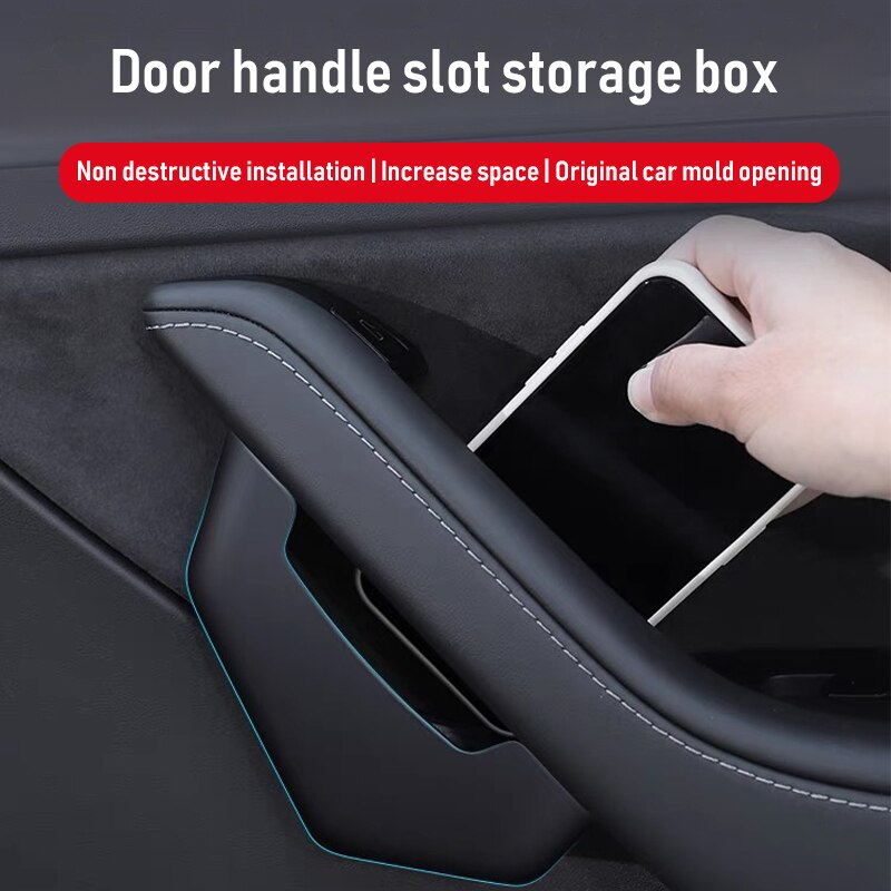 For Tesla Model 3 Model Y Car Door Side ABS Storage Box Interior Handle Tray Organizer Hidden Holder Box Decoration Accessories