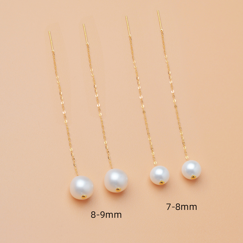NYMPH Real 18K Gold Jewelry Drop Earrings Natural Freshwater Pearl Pure AU750 Tassel Earrings Fine Jewelry Gifts for Women E365