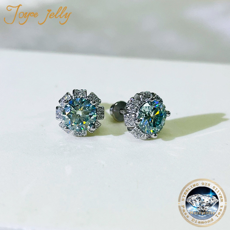 JoyceJelly 1carat D Color Round Moissanite Earrings For Women Wedding Sterling Silver 925 Jewelry Flower Shaped Female Ear Studs