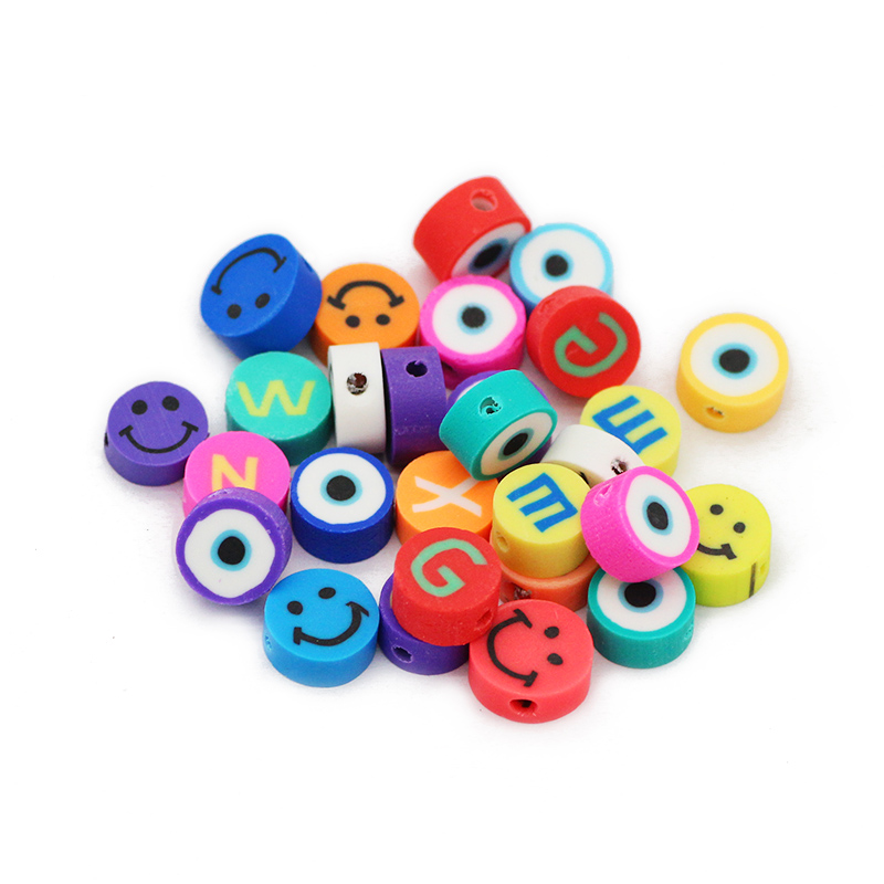 Mix Color Round Letter,Smile Polymer Clay Spacers 50pcs 10MM Loose Beads For Jewelry Making DIY Bracelets Necklace Accessories