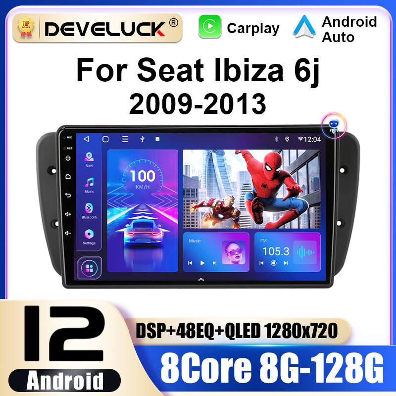 2 Din Android 12 Car Radio For Seat Ibiza 6j 2009 - 2013 Multimedia Video Player GPS 4G Carplay Auto Stereo DVD QLED Head Unit