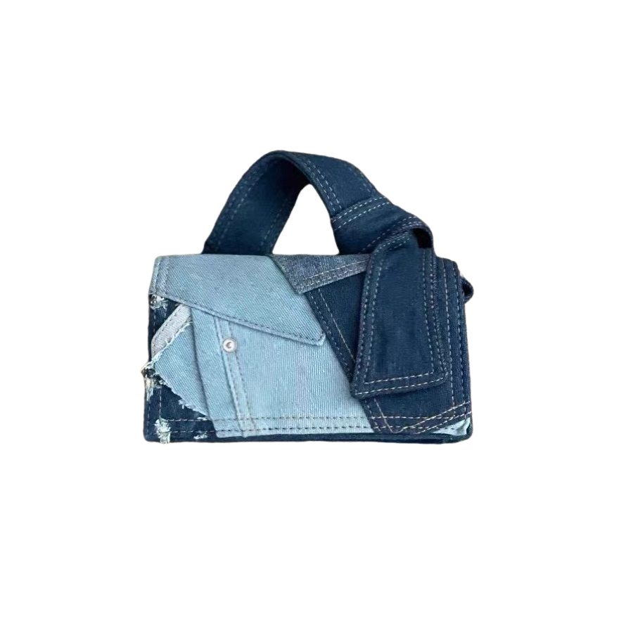 Small and versatile denim patchwork diagonal cross bag for women's new commuting portable small square bag Korean casual shoulder bag
