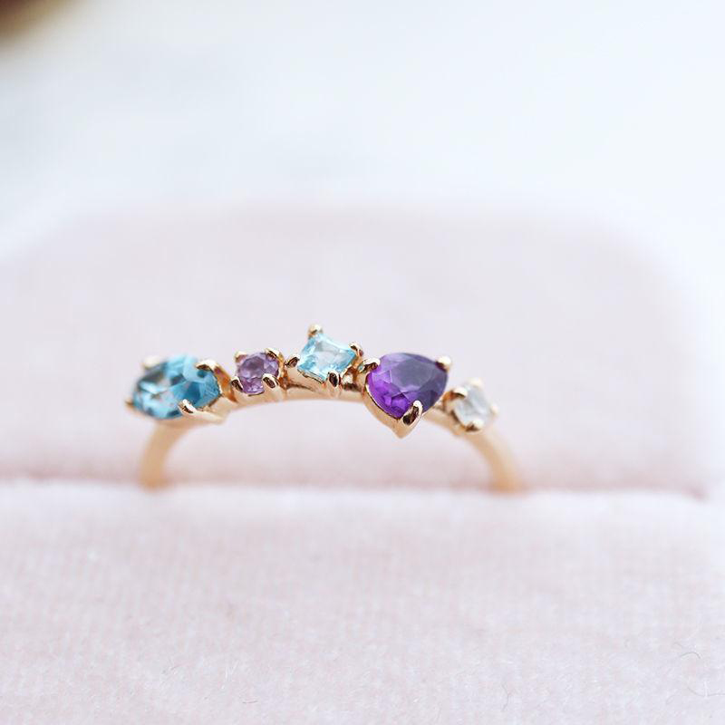 New inlaid amethyst sapphire ladies ring opening adjustable fresh and colorful art light luxury jewelry accessories