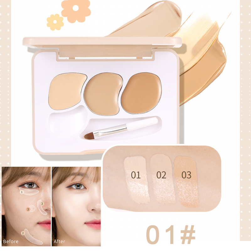 3 Color Silky Cream Concealer Palette Waterproof Lasting Cover Acne Mark Red Blood Dark Circles Corrector Korean Beauty Makeup