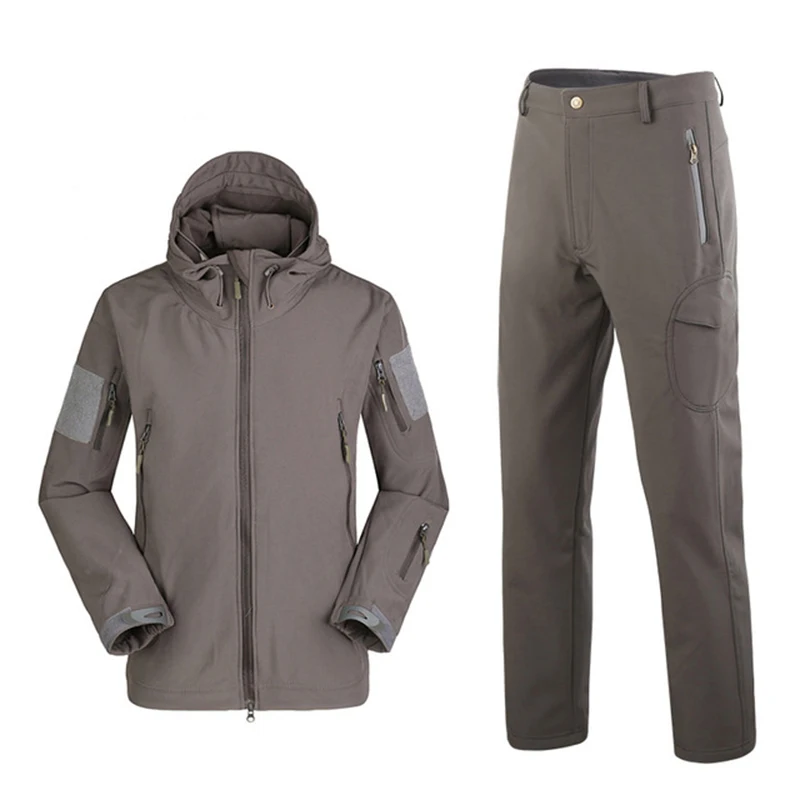 TAD Men Hiking Fishing Explore Clothes Suit Camouflage Shark Skin Waterproof Hooded Jacket+Pants