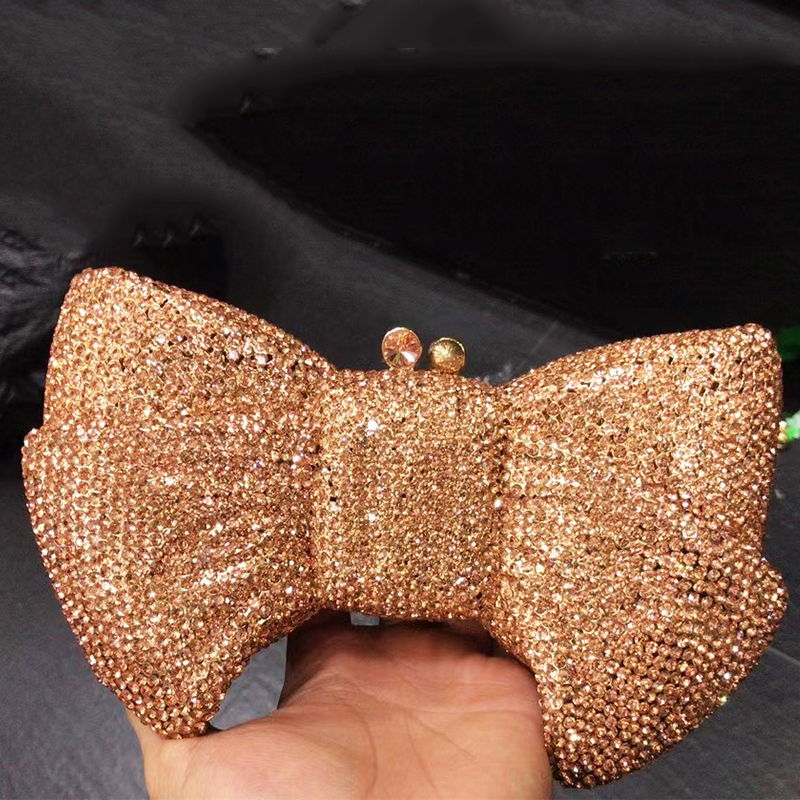 Best Design Bow Shape AB Rhinestone Purse Women Handbag Evening Clutch Bags High Quality Lady Diamond Crystal Party Wedding Bag