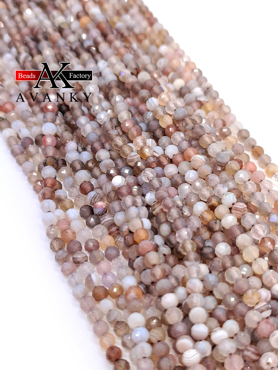 Wholesale Natural Stone Botswana Sardonyx Agates Faceted Loose Beads 2 3 4MM for Braceet Necklace Making 15"