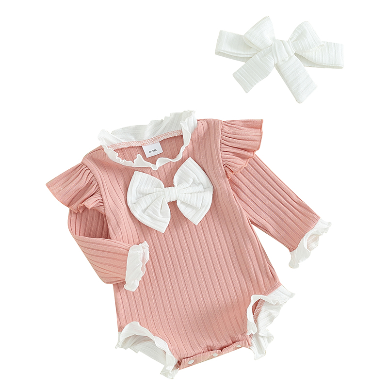 Sweety Baby Girls 2 Piece Outfits Ruffles Bows Long Sleeve Romper Cute Headband Set Toddler Infant Lace Bodysuits