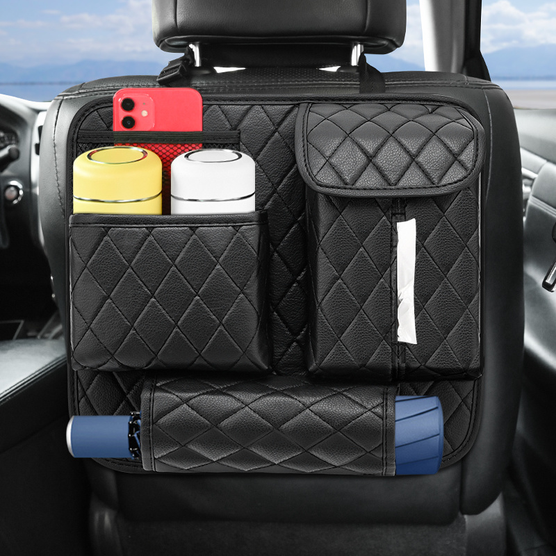 Car Back Seat Storage Bag Holder Universal Leather Auto Backseat Hanging Organizer Tissue Water Cup Towel Mobile Phone Pockets