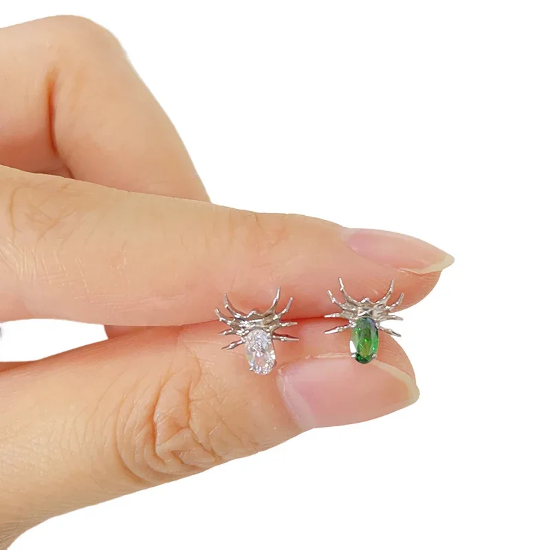 G23 Titanium Eight Legged Spider EAR Studs PIERC CZ Paved Top Threaded Labret Tragus Lip Earrings Personality Piercing Jewelry