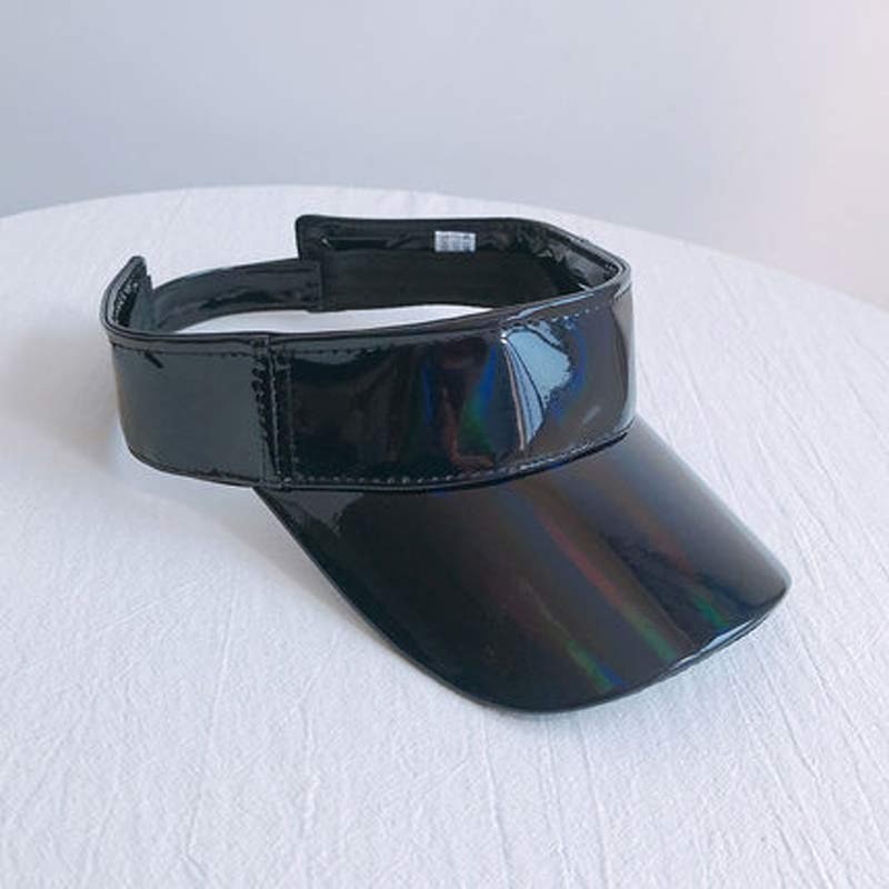 Summer Women Faux Leather Laser Visor Cap Hip-hop Style Plain Bling Sun Visor Hat Black Pink Silver Champagne