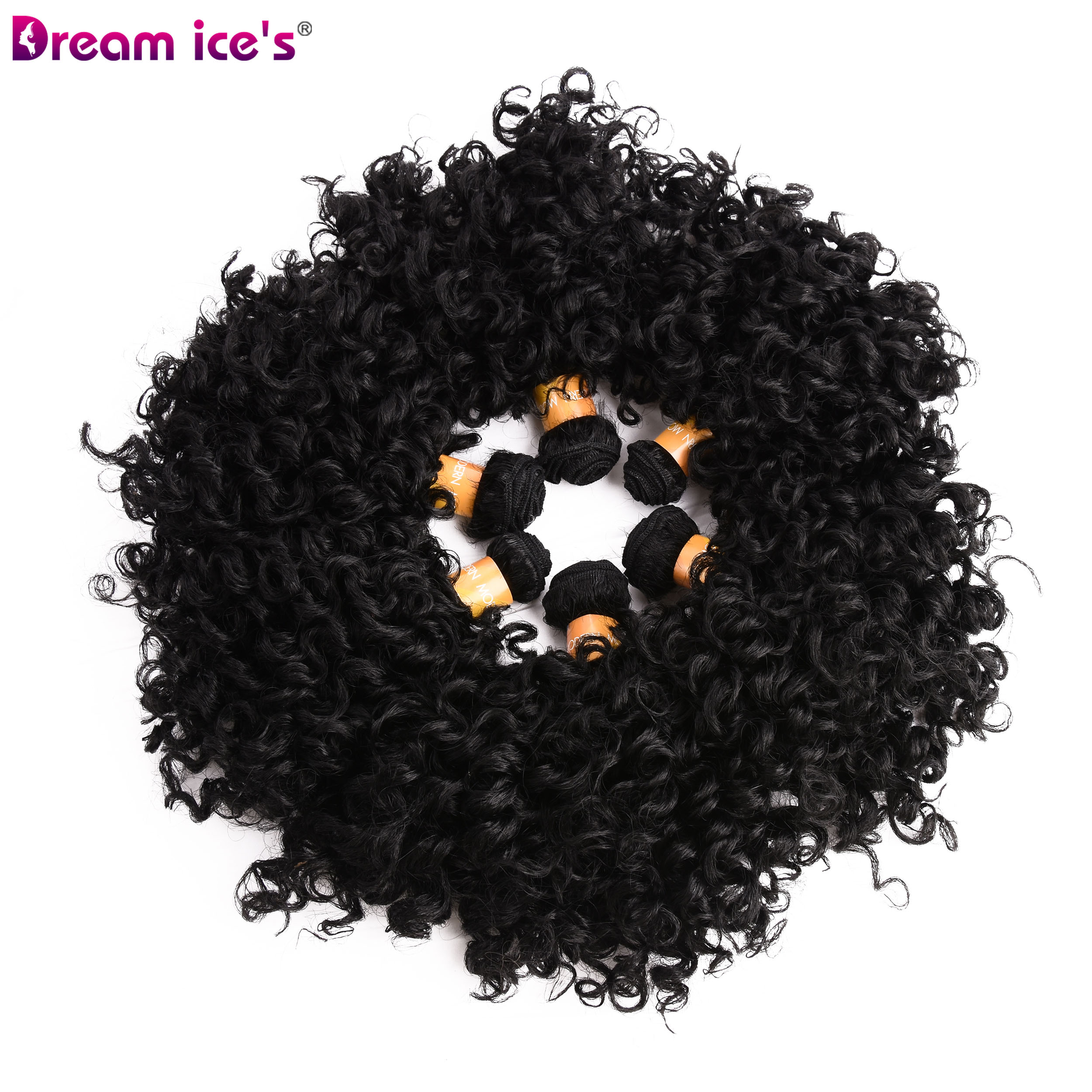 Short Black Synthetic Afro Kinky Curly Bundles Extensions Nature Hair 6Pcs/Lot Weave Curls Fake Hair Fiber For Women Dream Ice's